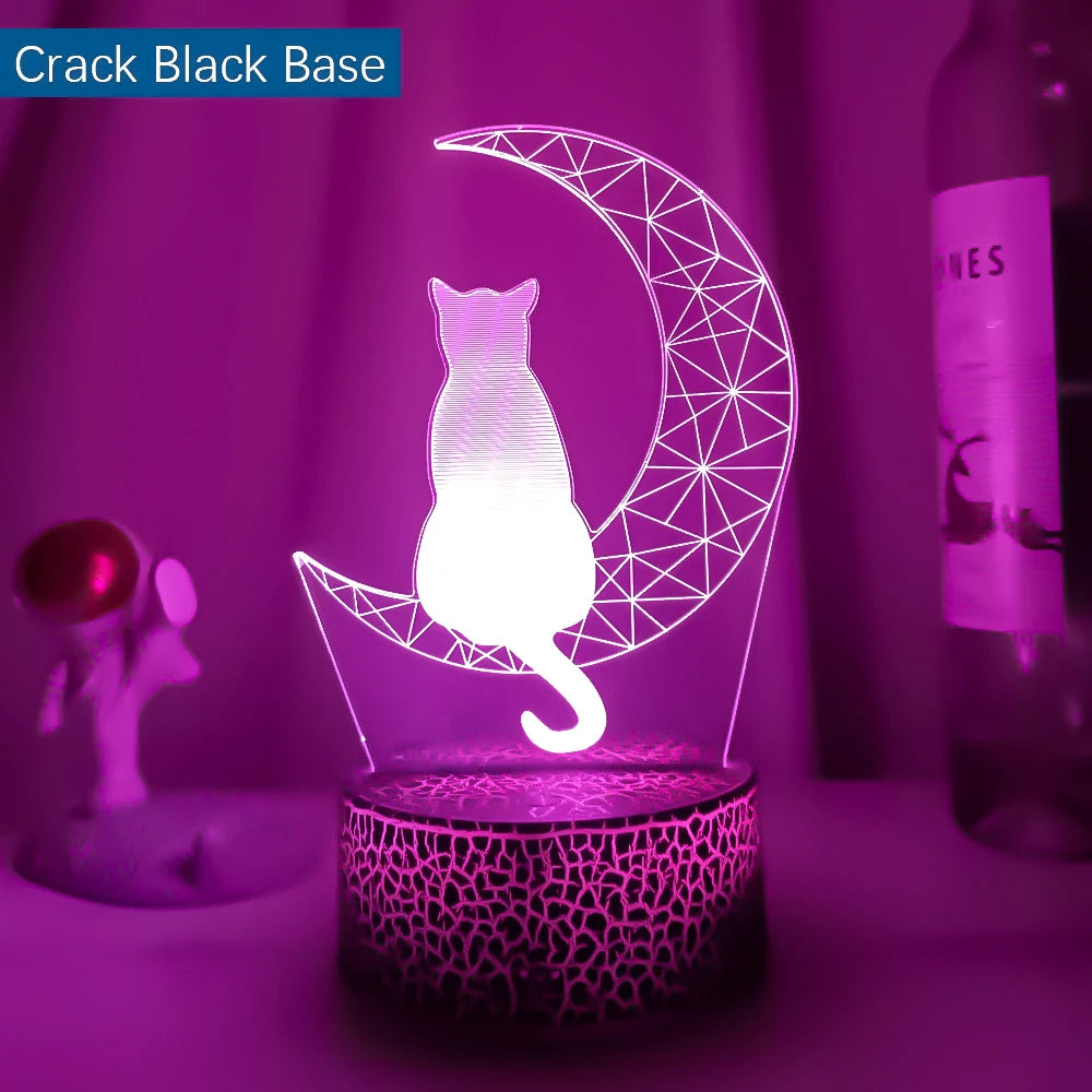 Lampe Veilleuse Chat 16 Color Remote / Crack Black Base